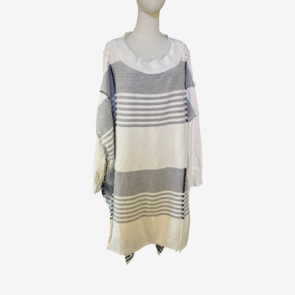 We The Free Off The Shelf Maxi Tunic Dress Black White Striped Cotton L - Picture 2 of 11